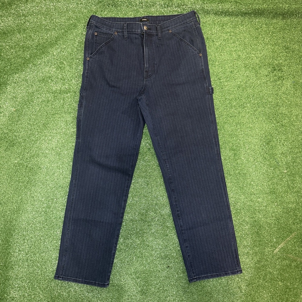 Express Men's Carpenter Jeans 34x30 Navy Pinstripe Denim Hammer Loop Straight